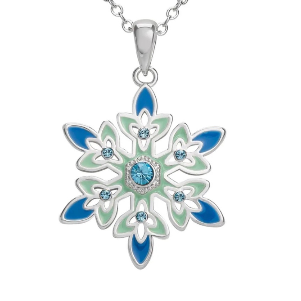 Disney Frozen Silver Plated Blue Crystal Snowflake Pendant